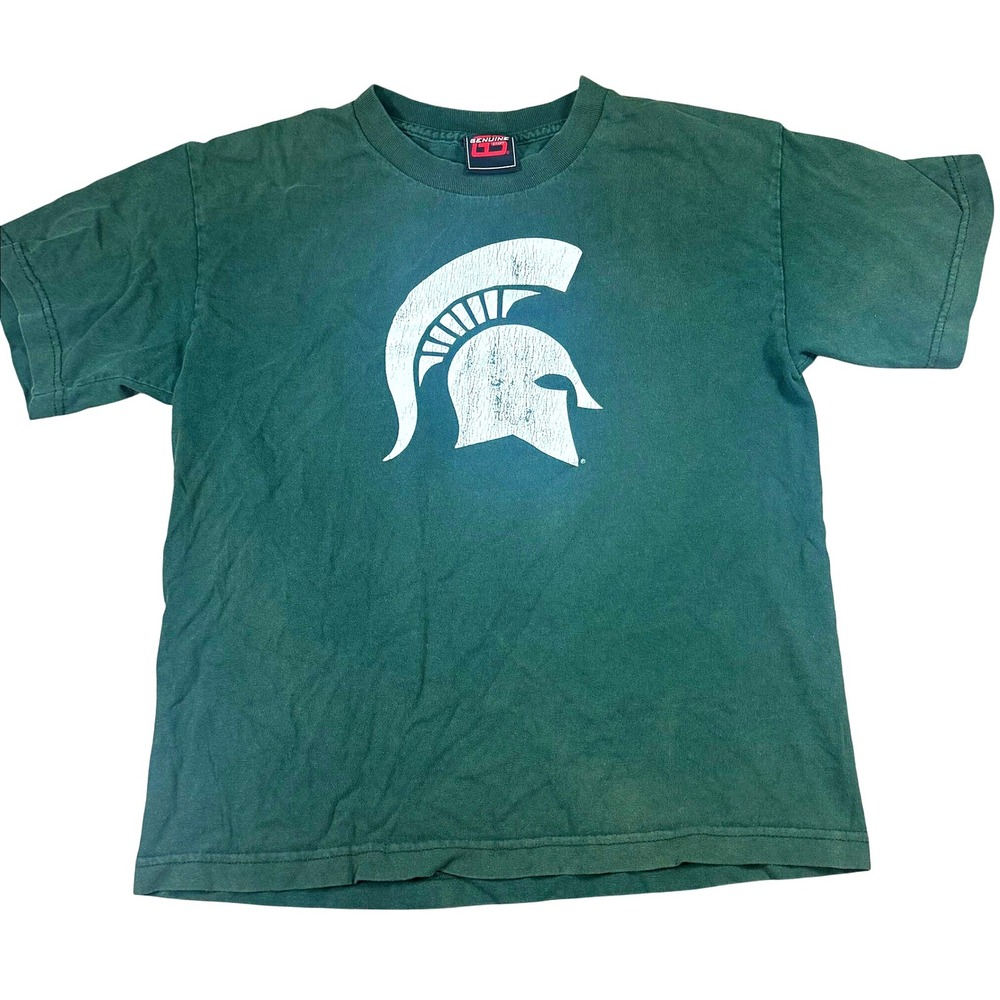 Vintage Michigan State Spartans T Shirt Kids Size Large‎ Green Genuine Stuff Tag